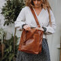 Leather Shopper Tote Bag With Pocket, Tan, thumbnail 1 of 5