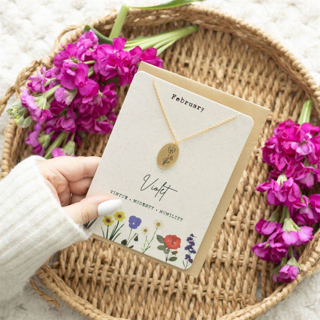 February Violet Birth Flower Necklace Card, 1 of 4