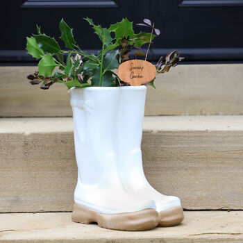 Personalised Large White Wellington Boots Planter, 3 of 11