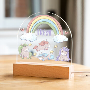 Personalised Unicorns And Rainbow Night Light For Children, 2 of 7