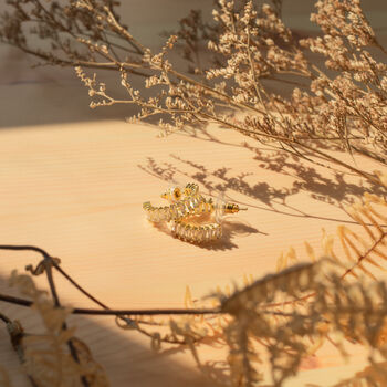 18k Gold Zircon C Hoop Earrings, 7 of 7