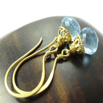 Wedding Blue Topaz Earrings In Gold Vermeil, 3 of 10