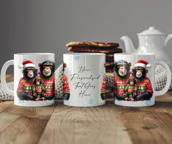 Personalised Chimpanzee Family In Christmas Jumpers Gift Mug B, 2 of 2