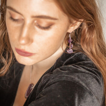 925 Silver Amethyst Drop Semi Precious Stone Earrings, 2 of 3