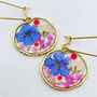 Real Blue Pink Flowers Drop Earrings Hand Made Small, thumbnail 1 of 8