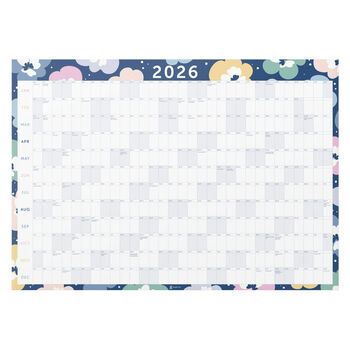 Wall Planner 2026 | Colourful Navy Floral Pattern | 2026 Yearly Planner | A1 Year To View With Horizontal Monthly Planners, 2 of 2