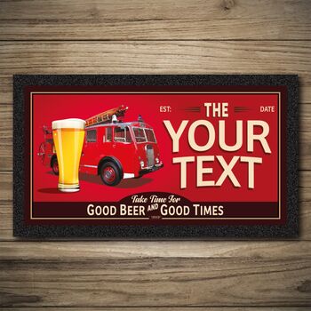 Fire Engine Personalised Bar Runner And Coasters, 2 of 8