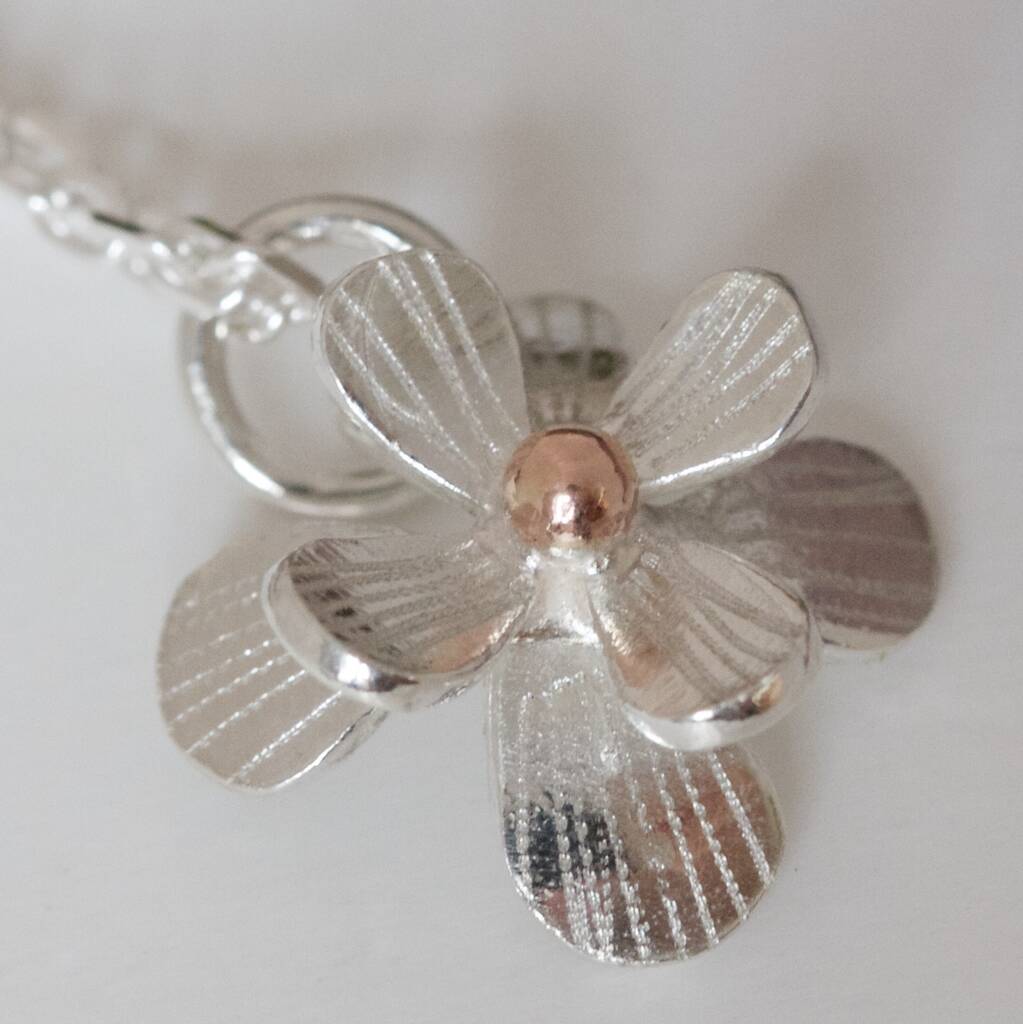 Small Silver And Rose Gold Daisy Necklace By Caroline Brook