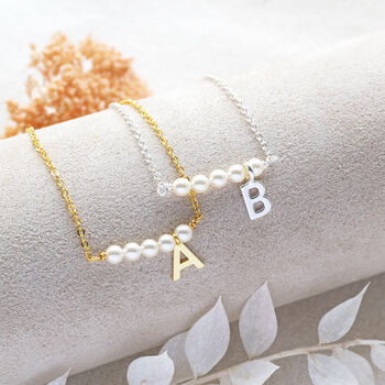 Asymmetric Pearl Bar Initial Necklace, 4 of 10
