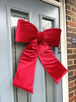 Red Velvet Door Bow, 2 of 4