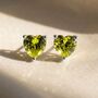 Peridot Heart Sterling Silver Stud Gemstone Earrings, thumbnail 1 of 5