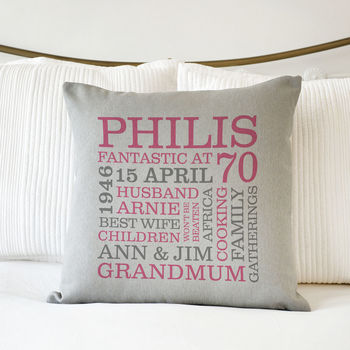 Personalised 70th Birthday Word Art Cushion, 2 of 9