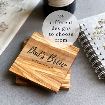 Personalised Italian Olive Wood Coasters 24 Design Options, 6 of 11