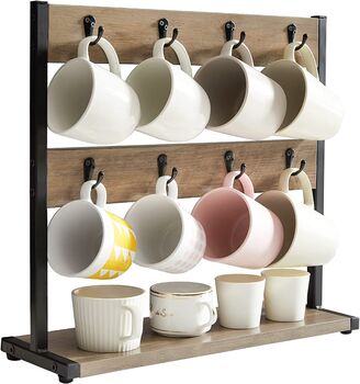 Greige Two Tier Coffee Mug Holder Stand, 4 of 7