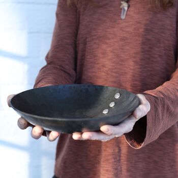 Personalised 10th Anniversary Hammered Iron Bowl With Aluminium Buttons, 5 of 5