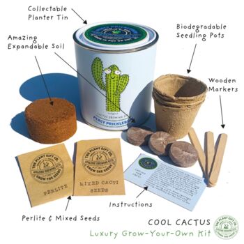 Percy Pricklebum Grow Your Own Cacti Kit Gardening Gift, 2 of 7