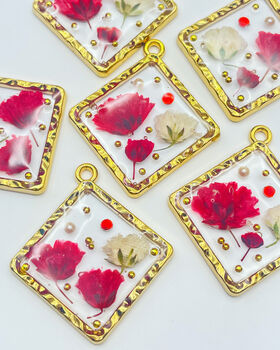 Square Pendant Necklace With Poppies And Gypsophila, 3 of 7