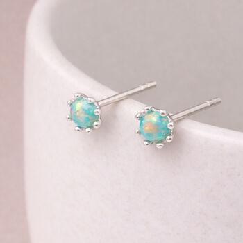 Tiny Sterling Silver Green Opal Stud Earrings, 2 of 10