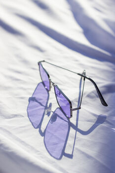 Purple Nose Bridge Angular Rectangle Aviator Sunglasses, 2 of 9