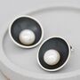 Sterling Silver Pearl Stud Earrings. Silver And Black, thumbnail 1 of 12