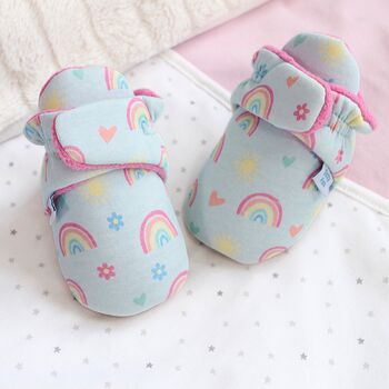 Dotty Fish Rainbow Baby Booties. Soft, Warm, Non Slip, 2 of 7