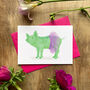 Green Ballerina Pig Illustrated Blank Greeting Card, thumbnail 1 of 11