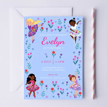 Digital Editable Ballerina Kids Birthday Party Invitation Template, 9 of 10