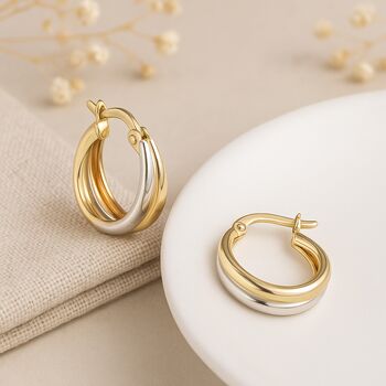 9ct Yellow And White Gold Twist Hoop Earrings – 15mm, 3 of 5