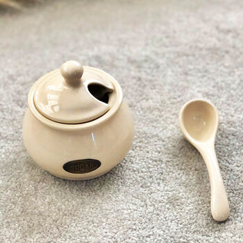Cream Ceramic Sugar Bowl And Serving Spoon, 8 of 8