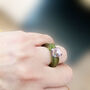 Chunky Olivine Green Resin Ring With Rhinestone, thumbnail 5 of 8