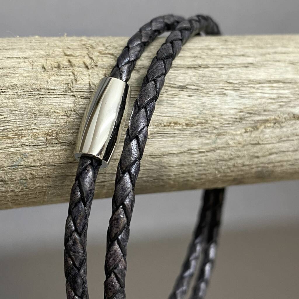 Men's Black Leather Double Wrap Bracelet By Nest | notonthehighstreet.com