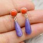 Purple Jade, Red Coral Drop Earrings, thumbnail 1 of 6