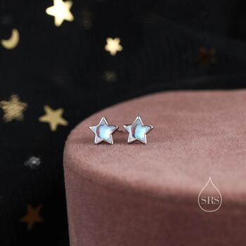 Moonstone Star Stud Earrings In Sterling Silver, 2 of 11