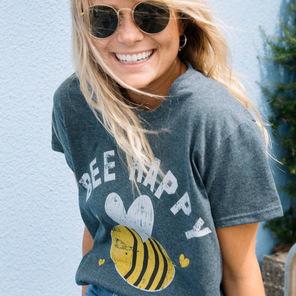 Bee Happy Women's Slogan T Shirt, 1 of 7