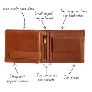 Men's Tan Leather Trifold Wallet, 5 of 5