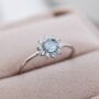 Genuine Blue Aquamarine Halo Ring Sterling Silver, thumbnail 1 of 12