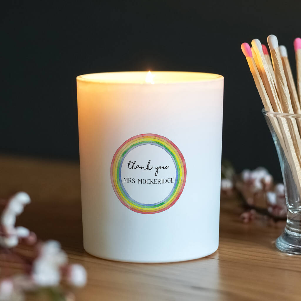 Personalised Thank You Teacher Rainbow Glass Candle