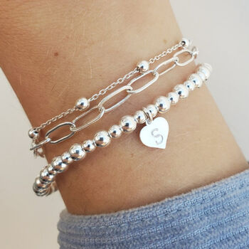 Sterling Silver Personalised Heart Charm Stretch Bracelet, 6 of 8