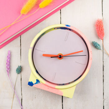 Neon Marbled Jesmonite Clock With Lilac Face, 5 of 6