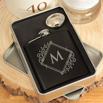 Personalised Ornate Monogram Two Tone Hip Flask, 5 of 6