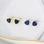 Tiny Sapphire Blue Cz Heart Stud Earrings, thumbnail 1 of 11