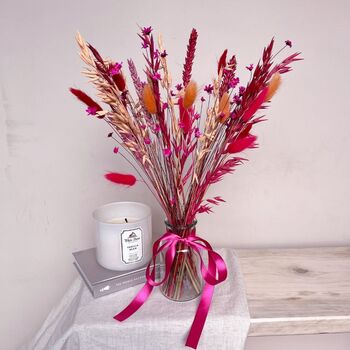 Hot Pink And Orange Dried Flower Arrangement With Vase, 2 of 2