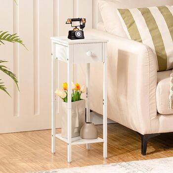 Set Of Two White Slim Bedside Side End Table Nightstand, 3 of 9