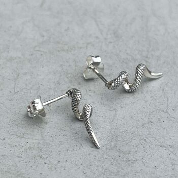925 Sterling Silver Serpent Snake Studs Earrings, 3 of 9