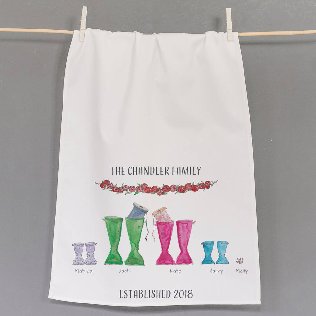Personalised Anniversary Welly Boot Tea Towel, 1 of 4