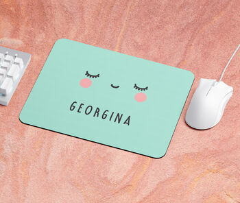 Green Kawaii Face Mouse Mat Personalised, 2 of 3