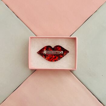 The 'Sparkle Kiss' Red Lips Glitter Brooch / Valentines Or Galentines Gift / Retro Brooch / Pop Art Jewellery, 4 of 5