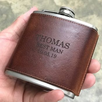 Personalised 'Best Man' Leather Hip Flask, 3 of 9