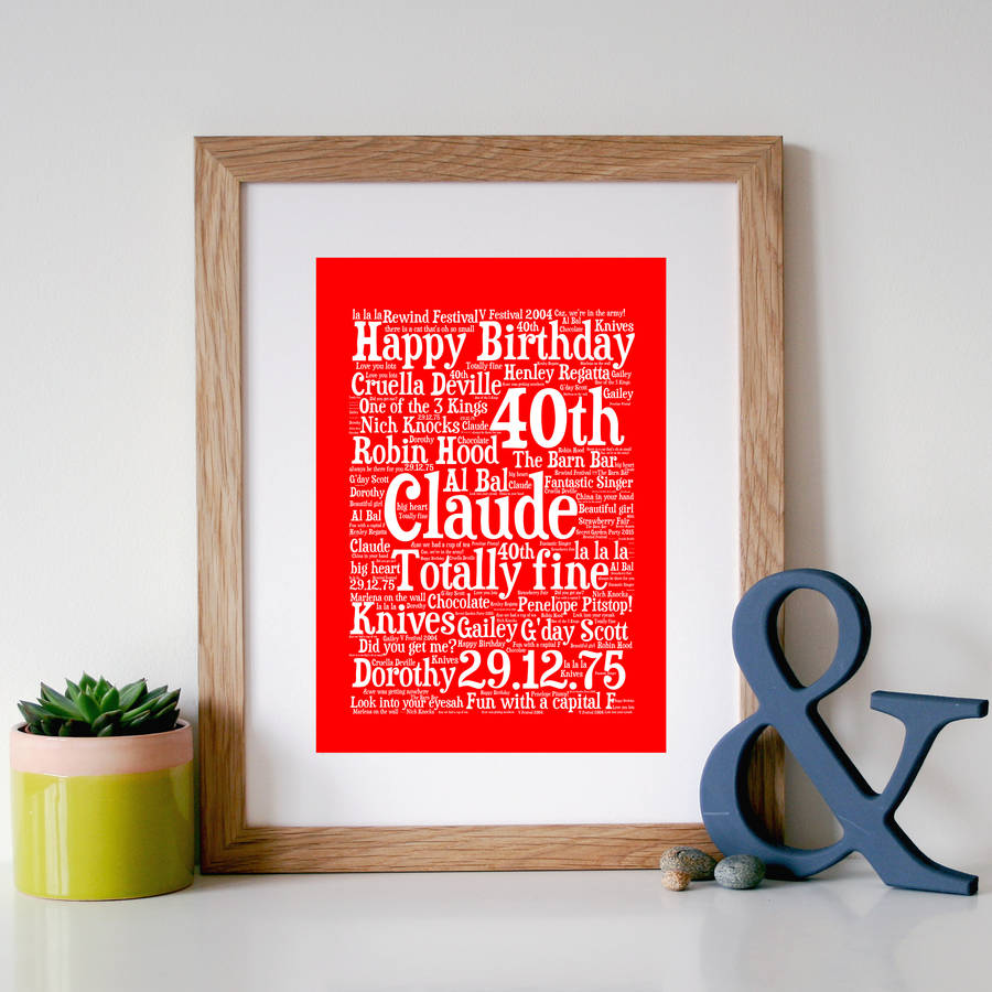 personalised 40th birthday gift word art print by hope & love ...