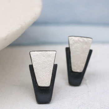 Geometric Earrings. Art Deco Black Studs, 5 of 9